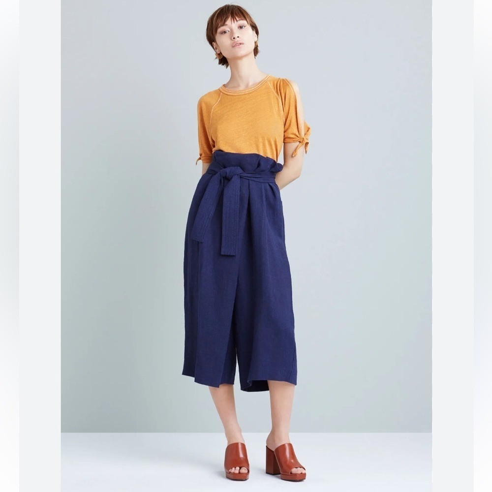 Whistles Ramie Indigo Wide Leg Crop Pants